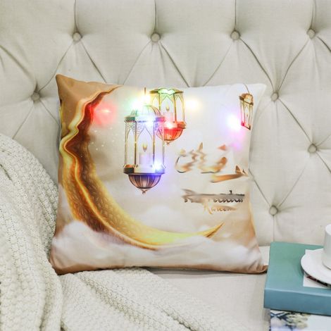 Taie D Oreiller LED Lune Etoile - 45 x 45 cm - Décor Festif Pour Canapé Ou Chambre - 1 Pièce (1/5)