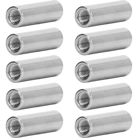 10 Pièces Écrous de raccordement filetés femelle M8 x 1.25, Longueur 40mm, Ronds pour fixations mécaniques