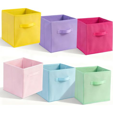 6er-Set Aufbewahrungsboxen – Vliesstoff – Faltbar mit Griff – Für Kleiderschrank und Regal – 27 x 27 x 28 cm – Mehrfarbig (1/5)