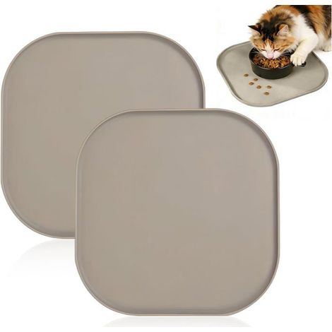 Tapis Gamelle Chat Et Chien-2 Pièces Antidérapant Tapis Silicone Pour Chat Chien,26  26Cm Tapisd'Alimentation En Imperméabl[CA49] (1/5)