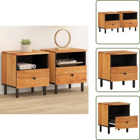 The Living Store Nachttische 2 Stk. 40x33x46 cm Massivholz Akazie - Nachttisch - Akasienholzmöbel - Wohnzimmerdeko - Schlafzimmereinrichtung - Möbelkauf (1/5)