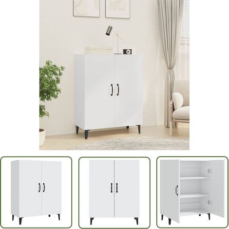 The Living Store Buffet Blanc 70x34x90 cm Bois d'ingénierie - Buffet Blanc - Meuble Rangement - Commode - Mobilier Salon - Décoration Intérieure (1/5)