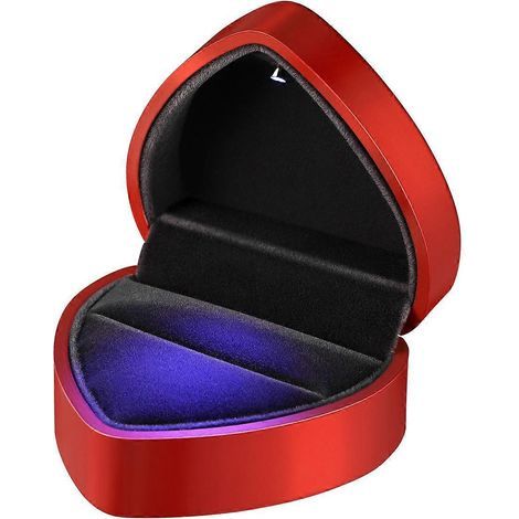 Vosarea LED-beleuchtete, herzförmige Verlobungsringbox für Hochzeit, Jahrestag, Valentinstag (Rot) – 7,10 x 6,50 x 4,30 cm – Rot (1/3)