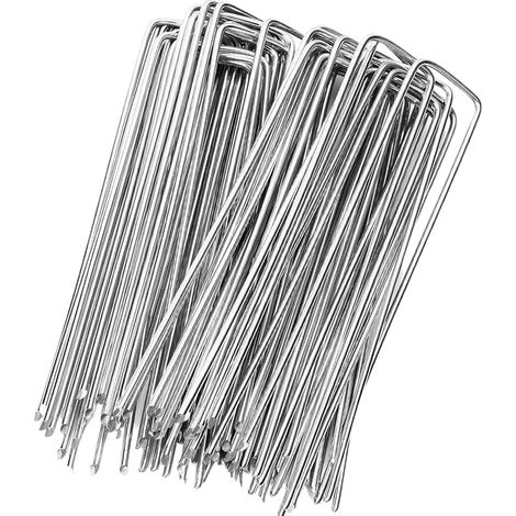 Agrafes pour Gazon Artificiel, 10 piquets de Camping pour Sol Dur, Clous de Jardin, ancrage au Sol avec rondelles. Métal galvanisé à Chaud. Diamètre 3mm. Mesure 15x3x15cm. (1/2)