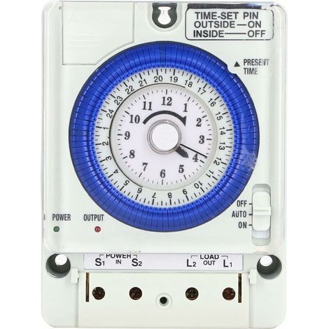 Temporizador mecánico programable de 24 horas para carril DIN – Modelo TB35N, ajuste preciso y fácil montaje.