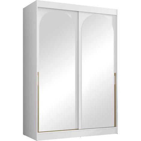 Armario Toledo 131, Blanco, 216x150x65cm, Puertas de armario: Correderas, Número de estantes: 5 (1/4)