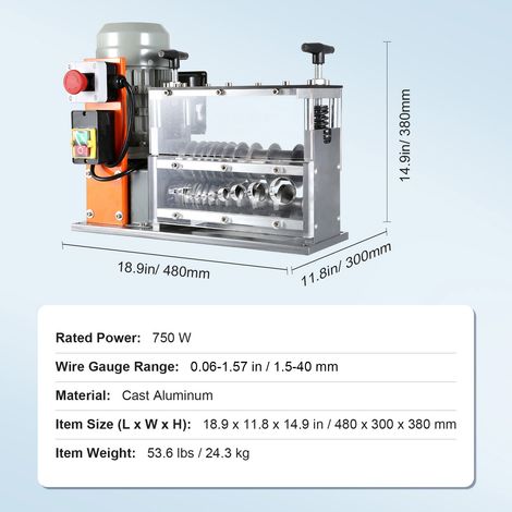 Mophorn Automatic Wire Stripping Machine 0.06''-1.26'' Electric Cable Stripper 750W 98 ft/min Scrap Copper Recycling