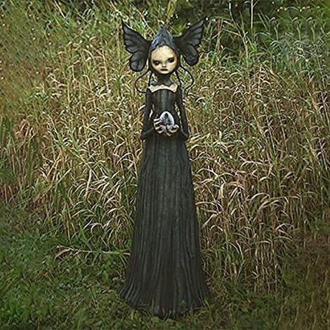 Dekorative Hexenstatue aus glänzendem Kunstharz, gruselige Halloween-Dekoration für Wohnzimmer und Garten mit gefalteten Händen (1/5)