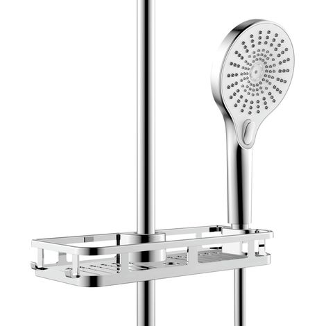 Wenko – Chariot de douche chromé avec étagère et crochets – Support pour pommeau de douche – Installation sans perçage – Plastique ABS durable (1/5)