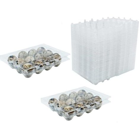 Lot de 50 boîtes à œufs de caille en PVC transparent réutilisable – Dimensions 14x10,5x4 cm – Protection optimale avec couvercle (1/5)