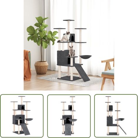 The Living Store Arbre à chat avec griffoirs en sisal Gris foncé 154 cm - Arbre À Chat - Meuble Pour Chat - Tour À Chat - Griffoir Chat - Sisel (1/5)