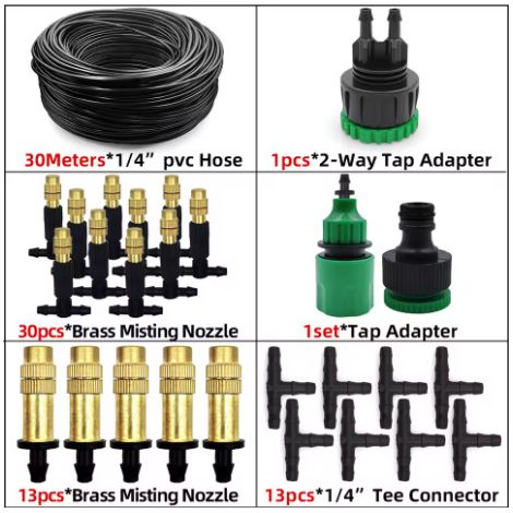 Kit d'Arrosage Automatique en Cuivre 30m, Système de Brumisation Rafraîchissant avec Buses Réglables, Ensemble d'Irrigation pour Jardin et Fleurs