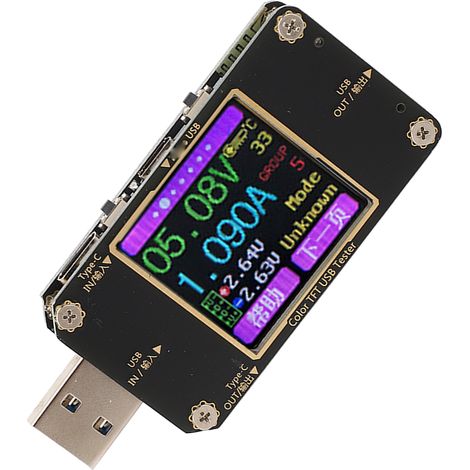 USB-Voltmeter/Amperemeter mit Farb-LCD-Display, Spannungs- und Strommesser, digitaler Leistungsdetektor und PD-Schnellladefunktion (1/5)