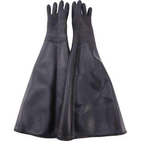 Gants de sablage en caoutchouc noir rayé, pour cabine de sablage, 65 x 30 cm (1/5)