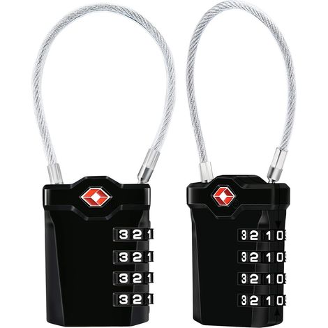 BRAVIX [Lot de 2]  Cadenas à Code 4 Chiffres, Cadenas Valise à Combinaison avec 14cm Câble, Serrures à Bagages pour Valise, Sacoche , etc. (Noir)