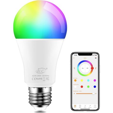 LED Ampoule Connectée Bluetooth, Compatible avec 10W RGBW Changement de Couleur Synchro à la Musique E27 Edison RGB Ampoule Multicolore Lampes (1 paquets) (1/5)