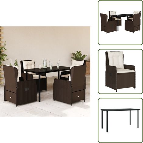 Rattanmöbel - vidaXL 5-tlg. Garten-Essgruppe mit Kissen Braun Poly Rattan - Gartenstuhl (1/5)