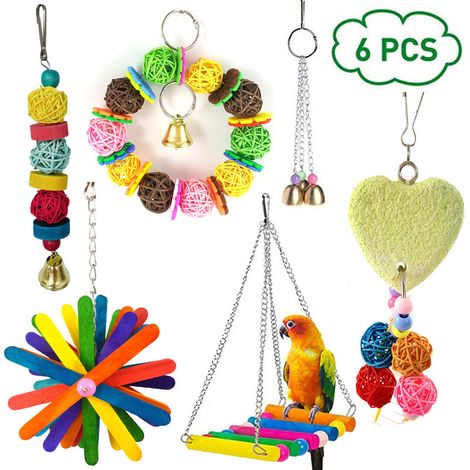 Ensemble de 6 jouets pour oiseaux migrateurs : balançoire, échelle, décoration pour cages à oiseaux de petite et moyenne taille, perruches et perroquets. (1/5)