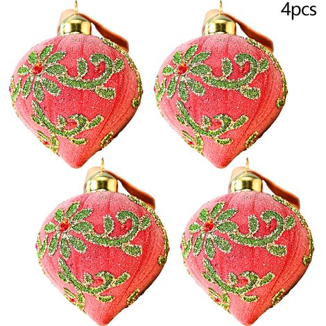 4 Pcs boule de Noël ornement paillettes verre suspension de fête vacances décoration 9cm rose (1/5)