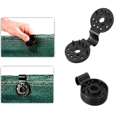 20 wiederverwendbare Kunststoff-Sonnensegelclips, Sonnenschirmnetz-Clips, Stoffclips für Sonnennetze, Pflanzennetze, Gartennetze, Sonnensegelzubehör (Schwarz) (1/4)