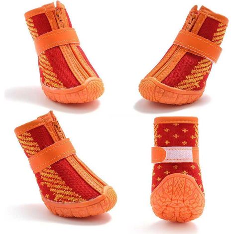 Atmungsaktive Hundeschuhe mit reflektierenden Riemen, rutschfeste Wanderschuhe für Welpen, geeignet für warme Oberflächen, gepflasterte und Hartholzböden (4er-Pack).
