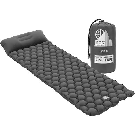 ECD Germany Isomatte Camping, Campingmatte aufblasbar, Grau, Luftmatratze Outdoor, Schlafmatte mit integriertem Kopfkissen, Ultraleicht & Kompakt, Faltbare Matratze für Camping Wandern Reisen Zelt