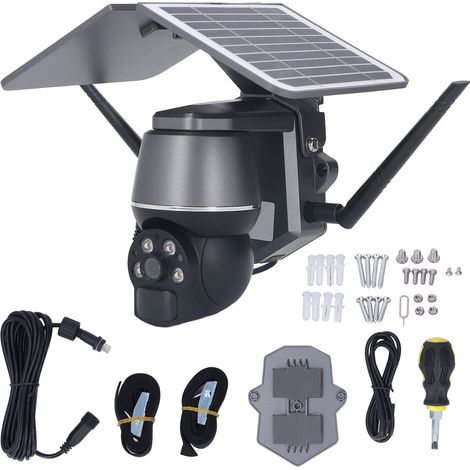 Kit de Caméra de Sécurité Solaire Extérieure, 1080P 3MP, 360° PTZ, Détection de Mouvement, Alerte, Audio Bidirectionnel, WiFi 2.4GHz, Batterie Rechargeable (1/5)