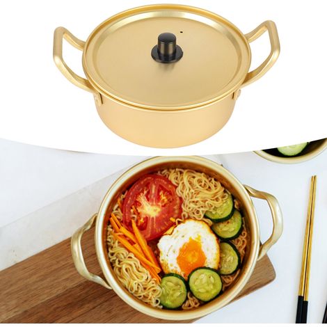 Olla para ramen con dos asas – Olla de aluminio amarilla (16 cm) – Para una cocción rápida y fiable en todo tipo de cocinas. (1/5)