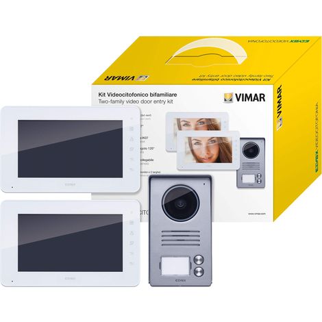 Vimar K40931 Kit videocitofonico da parete con: 2 videocitofoni vivavoce a colori LCD 7" con tastiera capacitiva, targa audiovideo 2 pulsanti, 2 alimentatori, completo di staffe per il fissaggio (1/7)