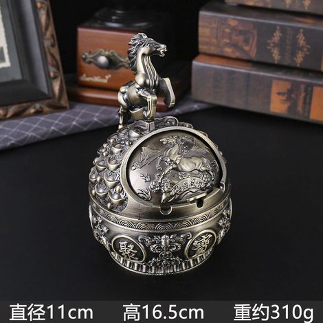 (Ma Qinggu) Cendrier rétro Douze Signes du Zodiaque avec couvercle, coupe-vent, résistant aux cendres et aux chocs