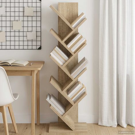 Étagère bibliothèque arbre 6 niveaux en bois d’ingénierie chêne sonoma 30 x 18 x 100 cm - PANGIVO (1/5)