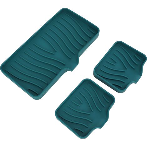 Tapis d'égouttage en silicone pour plan de travail, bac d'égouttage en silicone pour évier de cuisine, porte-savon anti-accumulation d'eau pour salle de bain, vert (1/5)