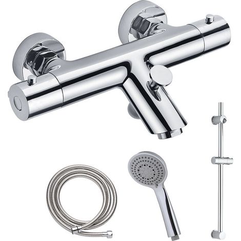 Kibath Grifo Salida Bañera con barra de ducha termostático BRA acabado CROMO brillo fabricado en latón (1/5)