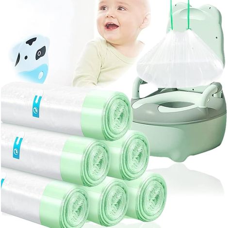 Sacs Pot Toilette Jetables,120pcs Doublures de Pot Jetables,Universel D'apprentissage de la Propreté,Sac Poubelle Doublure de Pot avec Cordon,Sacs de Toilettes Jetables Universels,pour Enfants (1/5)