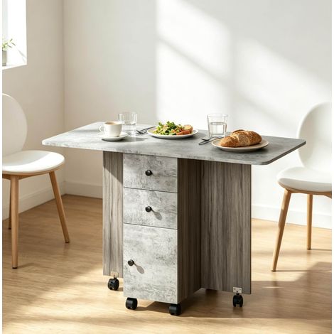 Table de salle à manger extensible 120x60x76,5 cm en panneaux de bois gris, gain de place FloraGrace (1/5)