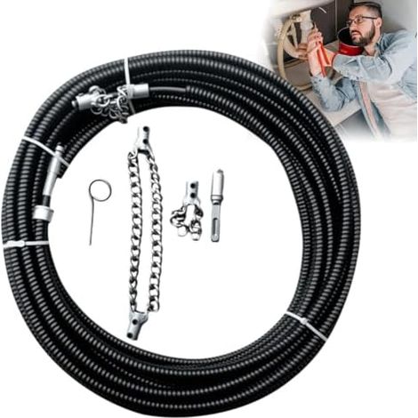 Machine de nettoyage canalisation électrique avec perceuse 3 mètres et extension, siphon plomberie, furet à ressort, outils pour détartrer les chaudières, chaîne forage flexible efficace Noir M