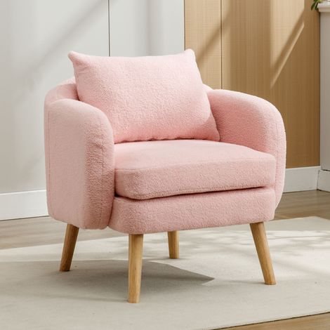 Fauteuil en tissu teddy rose 71x72x71 cm avec coussin dossier et assise épaisse 14 cm (1/5)
