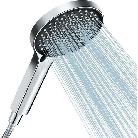 Doccia con flessibile, soffione doccia per bagno, soffione anticalcare a risparmio idrico con 3 getti, grande soffione doccia, finitura cromata (1/5)