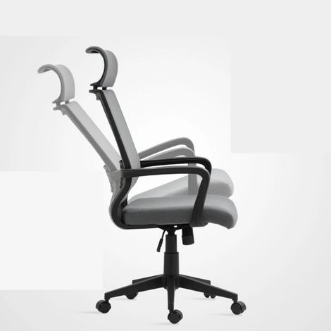 Chaise bureau ergonomique gris foncé, appui-tête accoudoirs, réglable hauteur, pivotante, bascule, laine synthétique (1/5)