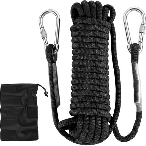 10M Corde d'escalade 10mm Corde de Sécurité Extérieure Corde de Sauvetage Corde Flottante Marine avec 2 Mousquetons pour Escalade Sauvetage Camping-Couleur Orange (1/5)