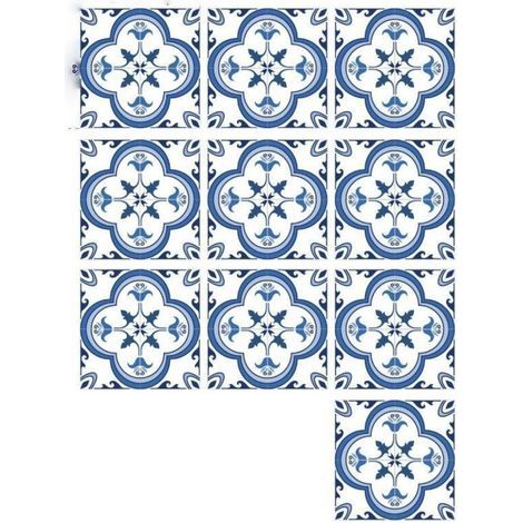 Autocollants Carrelage Salle de Bain et Cuisine 10 Pcs 20x20 cm - Décoration murale en carrelage mosaïque PVC imperméable style carreaux de ciment Azulejos (1/4)