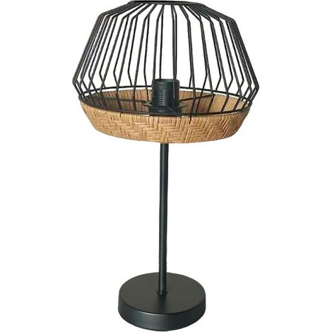 Lampada da tavolo Hugo in metallo e rattan nero/naturale 1xE27 (46xØ25x25cm)