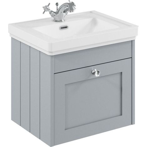 Balterley Butterton 500mm Wall Hung 1 Drawer Unit with Classic Basin 1 Tap Hole - Satin Grey