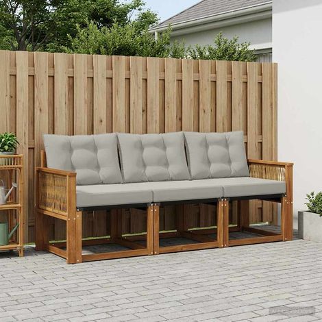vidaXL Conjunto de sofás de exterior 3 uds. Natural y Gris Claro (1/5)
