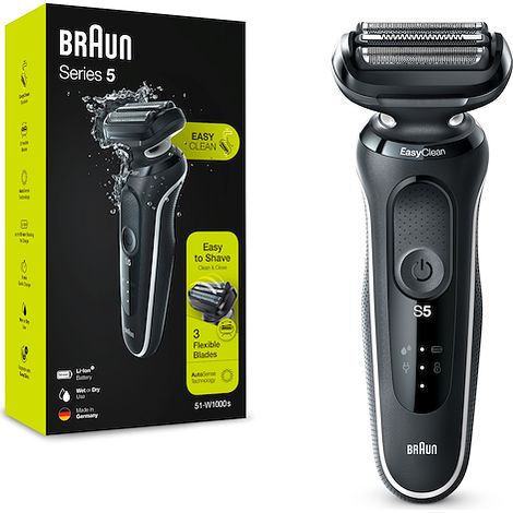BRAU Rasoio Elettrico Braun Series 5 51-w1000s Trimmer 3 Lame Flessibili Nero (1/5)