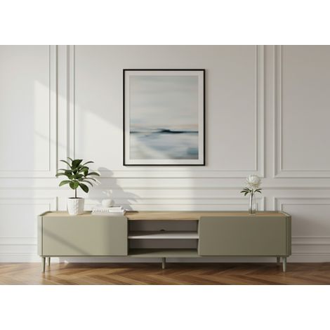 BOBOCHIC - Meuble TV 1 porte 1 tiroir 220 cm ANYRA pieds en bois massif Vert (1/5)