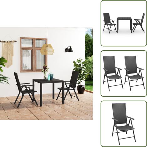 Ensemble à manger de jardin 3 pcs noir - Ensemble Salon De Jardin - Meuble De Jardin - Table Et Chaises - Table Basse - Set Repas Extérieur (1/5)