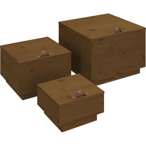 Maison Exclusive - Cajas de almacenaje con tapa 3 pzas madera mac (1/5)
