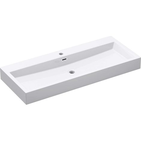 doporro Lavabo sobre encimera de diseño 120x42x10 cm Colossum06 Lavabo suspendido en blanco lavamano de mármol fundido (1/5)