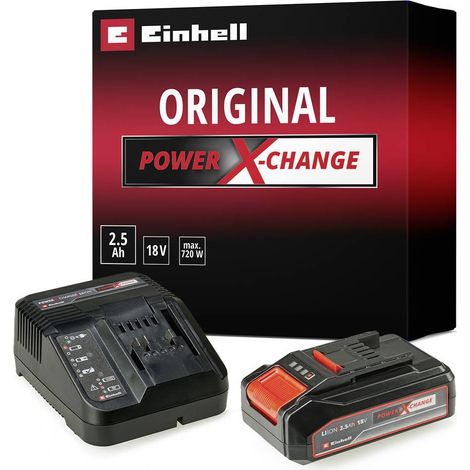 Einhell – Batterie Li-Ion 18V 2,5Ah – Chargeur rapide inclus – Compatible avec tous les outils Power X-Change – Système de gestion de batterie ABS